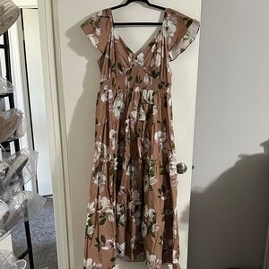 Express Floral Maxi Dress in Tan and White